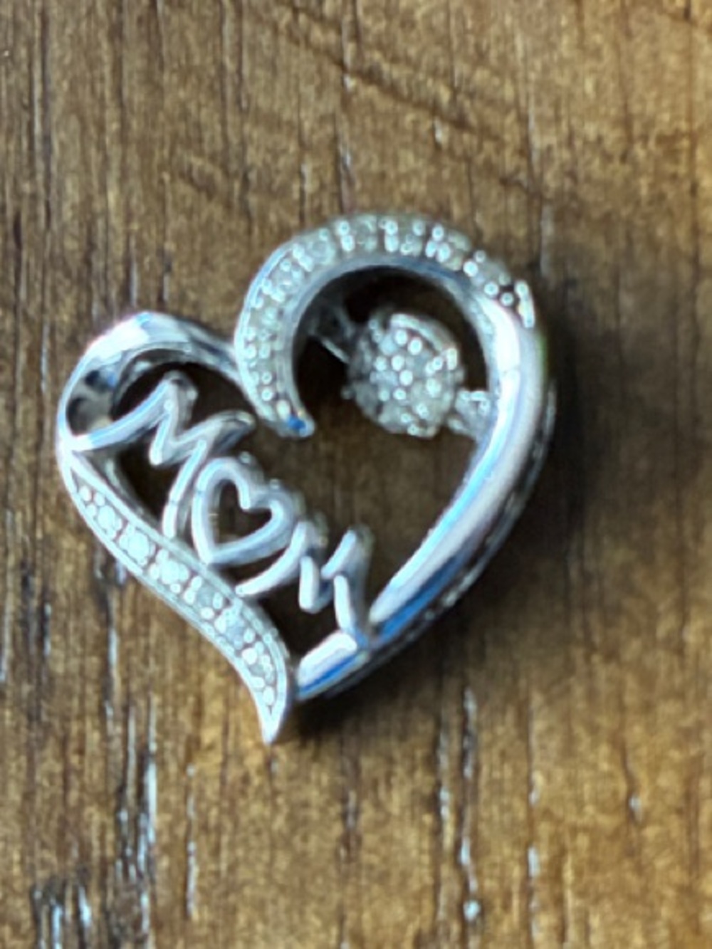 925 Silver RL 1/10 TW Heart-shaped MOM Charm Pendant